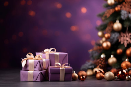 Photo of christmas decoration with gift box and text spaceの素材