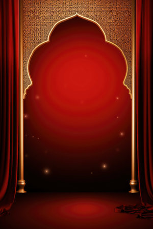 Background with golden drapery and red curtains. Vector illustration.の素材