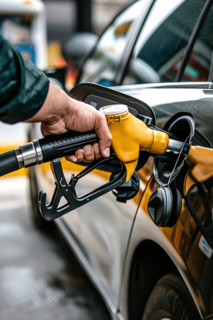 Photo a person pumping gasoline fuel in car at gas stationの素材