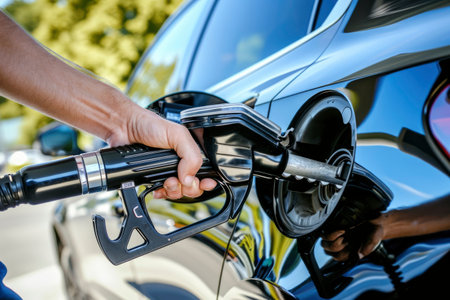 Photo a person pumping gasoline fuel in car at gas stationの素材