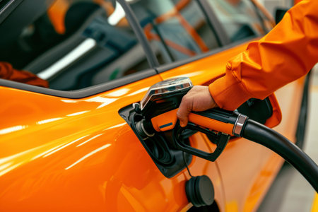 Photo a person pumping gasoline fuel in car at gas stationの素材