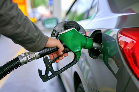 Photo a person pumping gasoline fuel in car at gas stationの素材