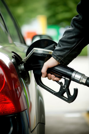 Photo a person pumping gasoline fuel in car at gas stationの素材