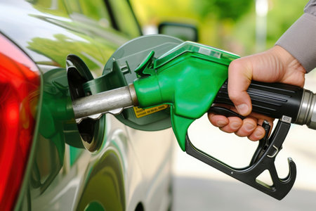 Photo a person pumping gasoline fuel in car at gas stationの素材