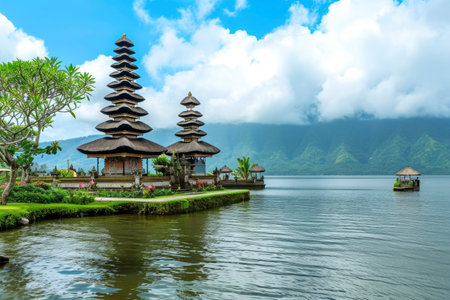 Pura Ulun Danu Bratan Temple on a Sunny Day in Baliの素材