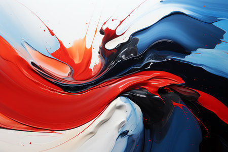 Abstract red, black and blue paint splashes on white background.の素材