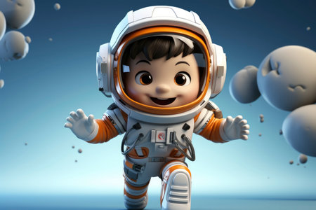 3D Render of a Kid Wearing Astronaut Suit with Cloudの素材