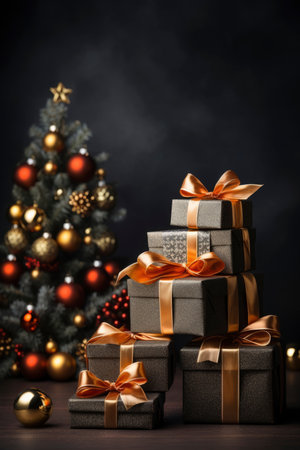 Photo of christmas decoration with gift box and text spaceの素材