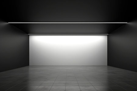 3d rendering of an empty room with black walls and floor tilesの素材
