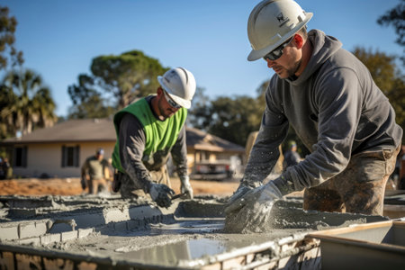 Photo of workers casting concreteの素材