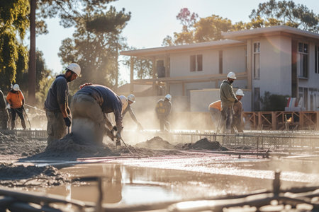 Photo of workers casting concreteの素材