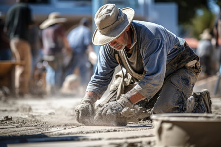 Photo of workers casting concreteの素材
