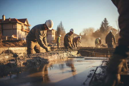 Photo of workers casting concreteの素材