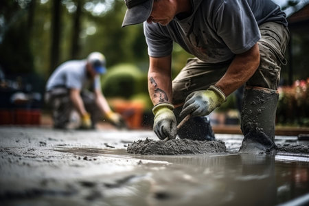 Photo of workers casting concreteの素材