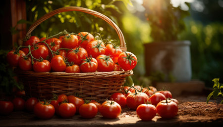 Photo of a basket filled with fresh tomatoesの素材