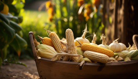 Photo of a basket filled with raw cornの素材