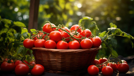 Photo of a basket filled with fresh tomatoesの素材