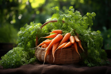 Photo of a basket filled with fresh carrotsの素材