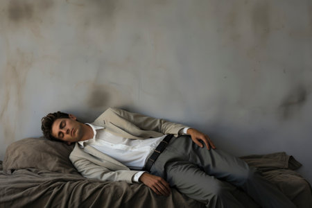 Photo of a worker wearing a suit sleeping due to exhaustionの素材