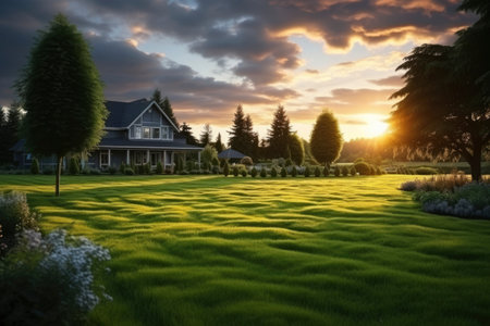 Photo of a house in the countryside with a beautiful landscapeの素材