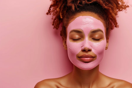 Photo a young woman using a face mask creamの素材