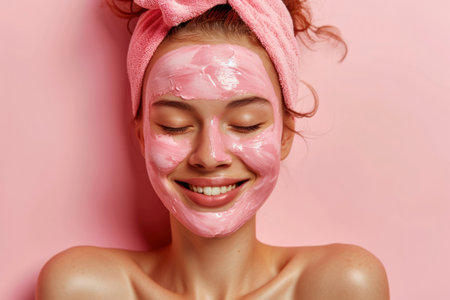Photo a young woman using a face mask creamの素材