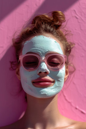 Photo a young woman using a face mask creamの素材