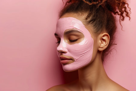 Photo a young woman using a face mask creamの素材