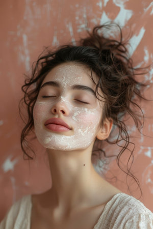Photo a young woman using a face mask creamの素材