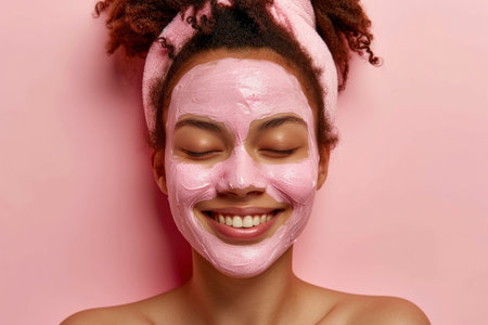 Photo a young woman using a face mask creamの素材