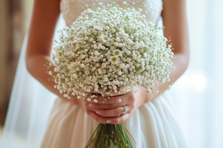 Photo of a woman holding bridal bouquetの素材