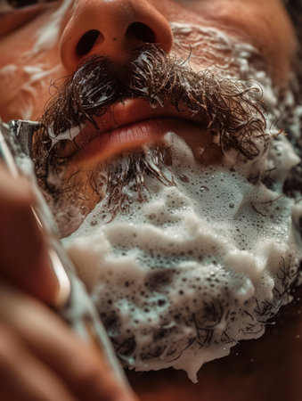 photo of man shaving his beardの素材
