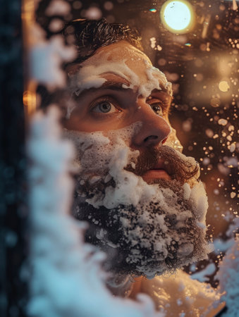 photo of man shaving his beardの素材