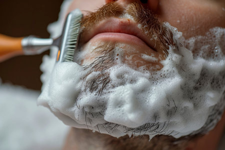 photo of man shaving his beardの素材