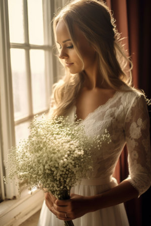 Photo a bride holding a flower bouquetの素材