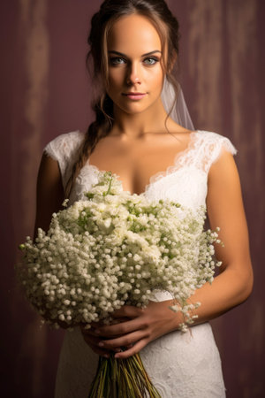 Photo a bride holding a flower bouquetの素材