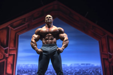 Photo of a bodybuilder performing on stageの素材