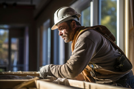 Photo of a construction worker wearing safety helmetの素材