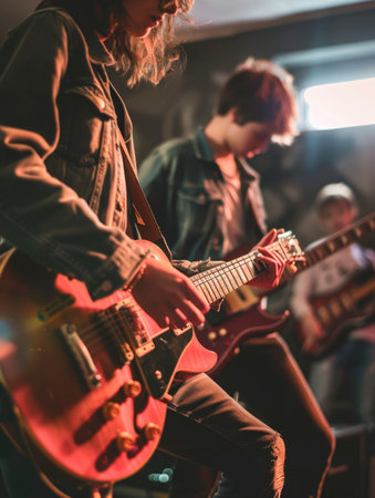 Young Guitarist Performing at a Local Eventの素材