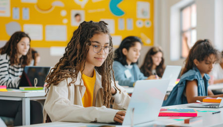 Teen Students Using Computers in Classroomの素材