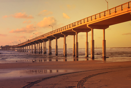 pier during golden evening sunset in san diego, californiaのeditorial素材