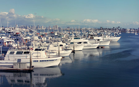 view of san diego harbor and marina with boats and downtown in the backgroundのeditorial素材