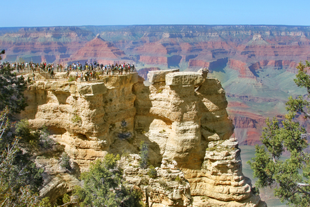 View of Grand Canyon south rim in Arizona US. The picture is of popular Mather Point near Grand Canyon visitor center.の写真素材