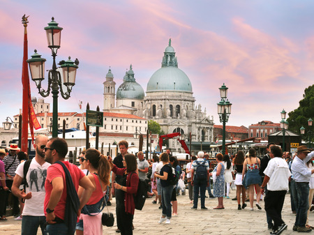 Venice, Italy, Jun 8, 2018: View of Basilica di Santa Maria della Salute, the famous domed boroque church in Venice, Italyのeditorial素材
