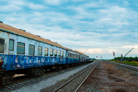 old train classic with blue cloud skyの写真素材