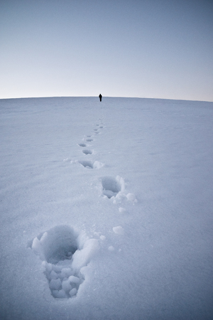 Footprints in the snowの写真素材
