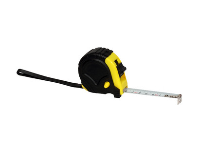 quality construction tape measure black on a white backgroundの写真素材