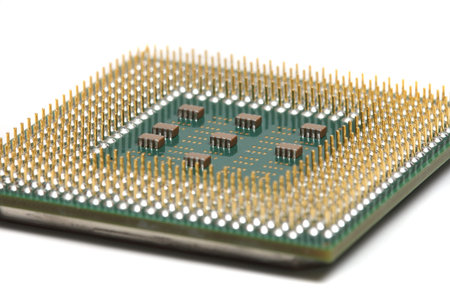 old computer CPU close up shot from below