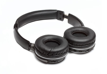 comfortable wireless headphones open type on a white backgroundの写真素材