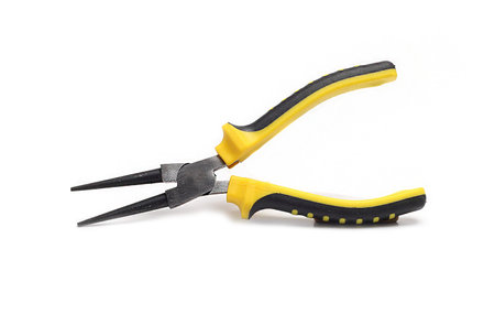 Pliers round compact with yellow handles on white